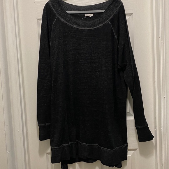 torrid Tops - Maurices - Acid Wash Black Distressed Lightweight Sweatshirt